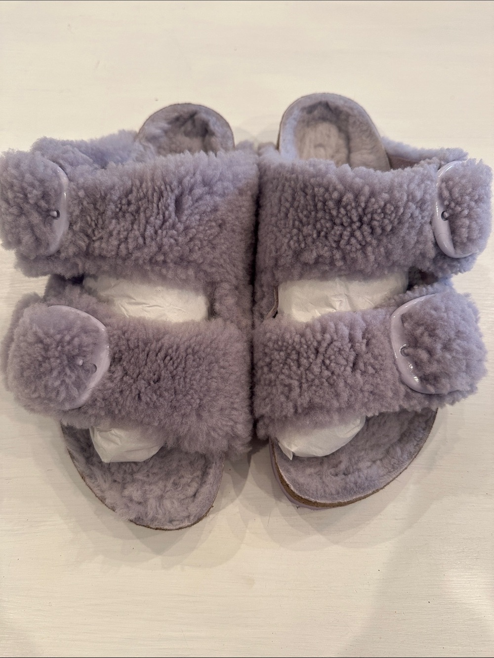 Birkenstock Lavender Shearling Slide Sandals